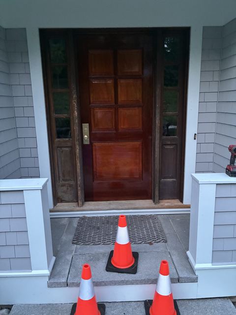 Stained and varnished front entry door